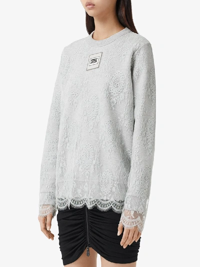 Shop Burberry Lace Overlay Sweatshirt In Grey