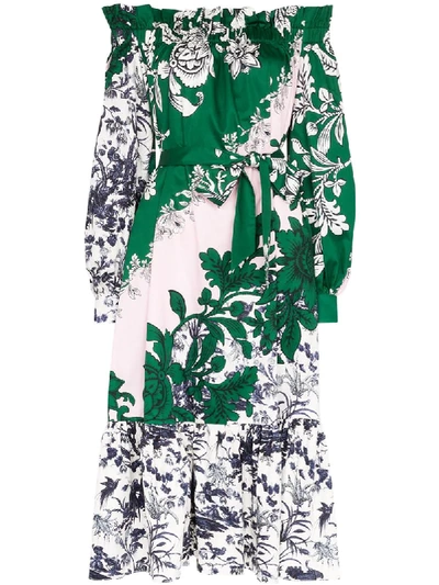 Shop Erdem Brigide Off-the-shoulder Floral Dress In Green