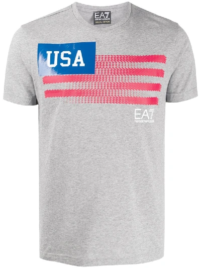 Shop Ea7 Usa-print Cotton T-shirt In Grey