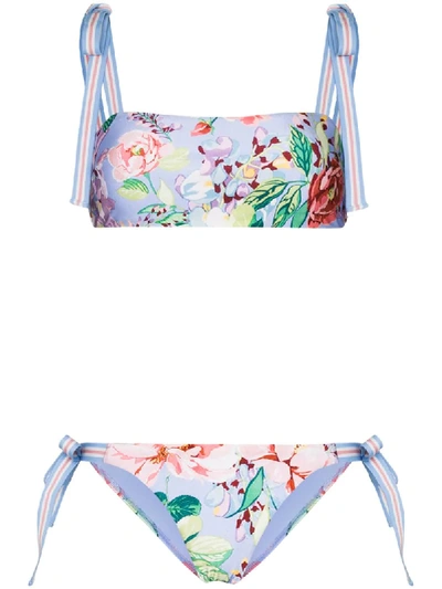 Shop Zimmermann Bellitude Floral-print Bikini In Blue