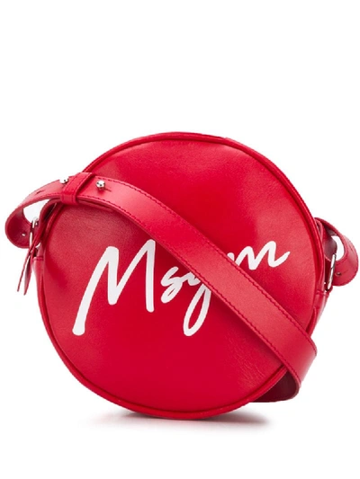 Shop Msgm Logo-print Circle Crossbody Bag In Red