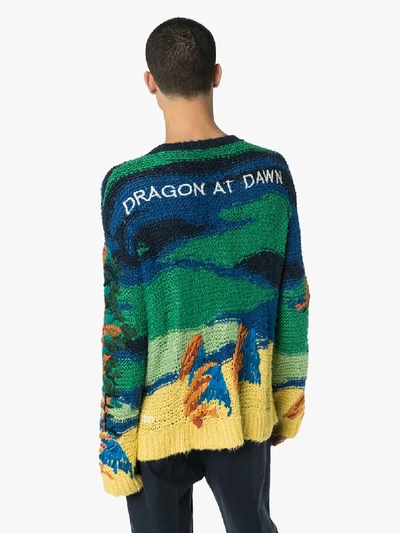 Shop Valentino Dragon At Dawn Intarsia Sweater In Blue