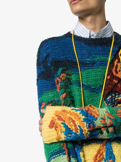 Shop Valentino Dragon At Dawn Intarsia Sweater In Blue