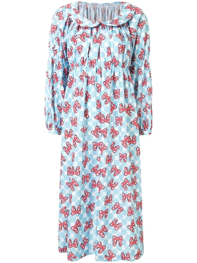 Shop Comme Des Garcons Girl Bow Print Babydoll Dress In Blue