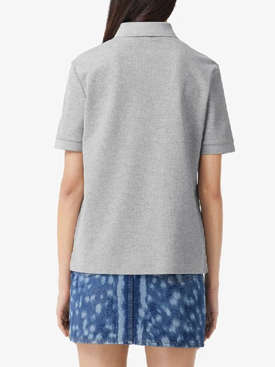 Shop Burberry Embroidered Tb Motif Polo Top In Grey