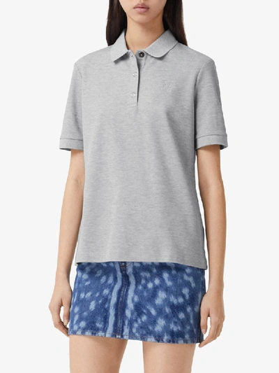 Shop Burberry Embroidered Tb Motif Polo Top In Grey