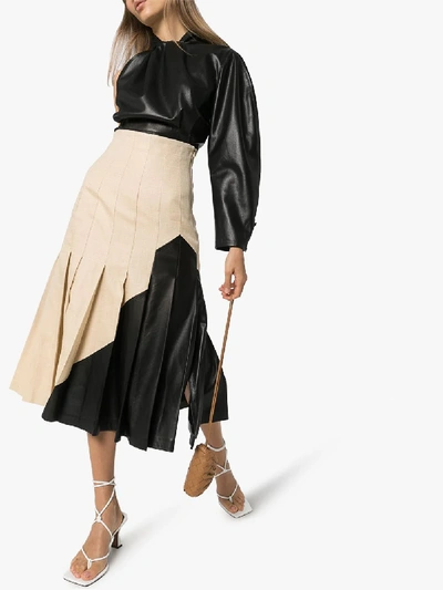 Shop Joseph Saar Pleated Leather Midi Skirt In Neutrals