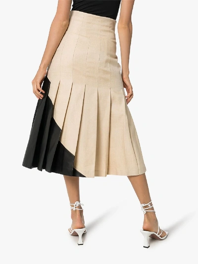 Shop Joseph Saar Pleated Leather Midi Skirt In Neutrals