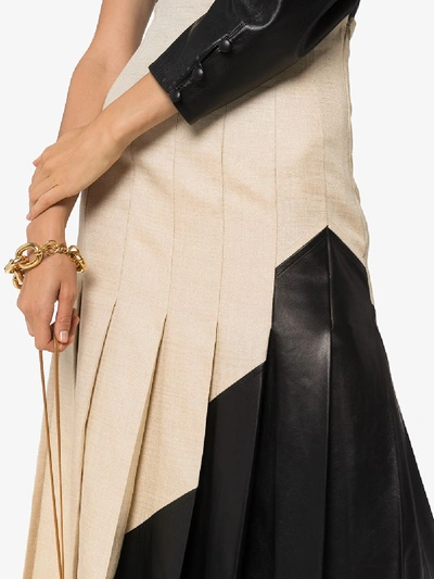 Shop Joseph Saar Pleated Leather Midi Skirt In Neutrals