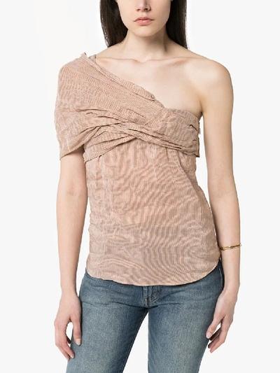 Shop Chloé Ruched One Shoulder Blouse In Neutrals