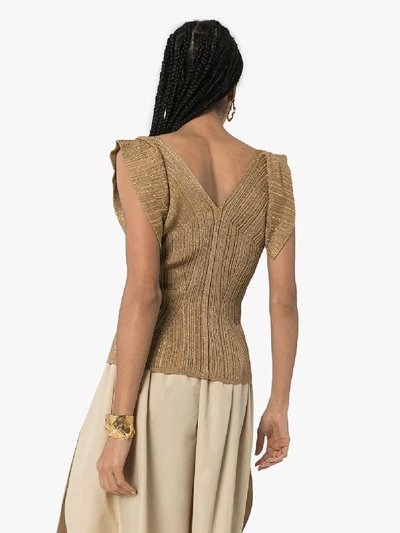 Shop Chloé Metallic Knitted Top In Gold