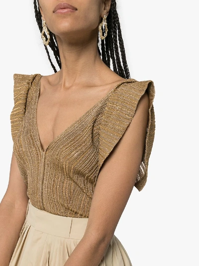 Shop Chloé Metallic Knitted Top In Gold