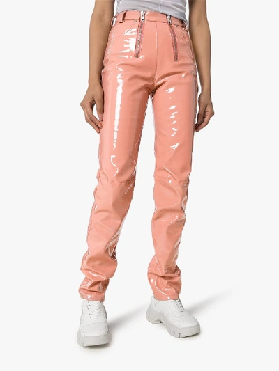 Shop Gmbh Frey Double Zip Vinyl Trousers In Pink