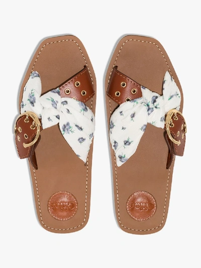 Shop Chloé White Woody Foulard Floral Sandals