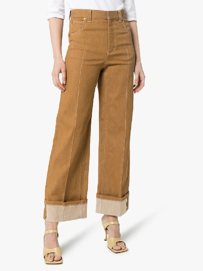 Shop Chloé Pleated Wide Leg Jeans In Neutrals