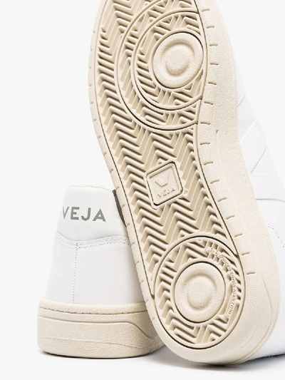 Shop Veja V-10 Leather Low Top Sneakers - Men's - Rubber/organic Cotton/recycled Polyester/calf Leather In White