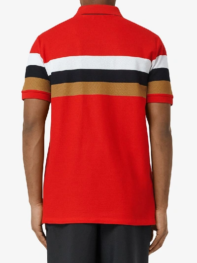 Shop Burberry Striped Tb Motif Polo Shirt In Red