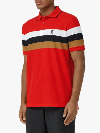 Shop Burberry Striped Tb Motif Polo Shirt In Red