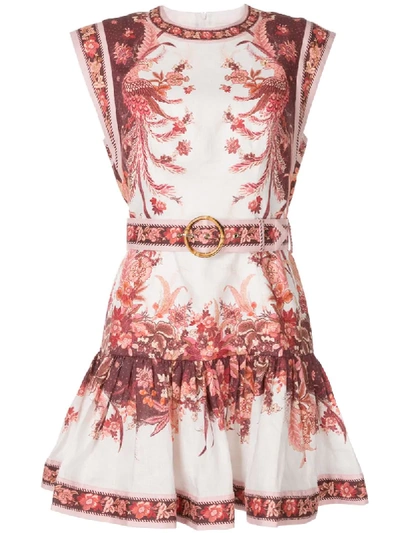 Shop Zimmermann Floral Printed Mini Dress In Red