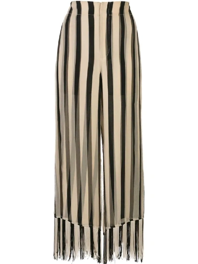 Shop Monse Fringe-trim Striped Trousers In Black