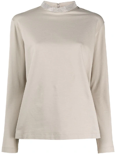 Shop Fabiana Filippi Metallic Embellished Sweatshirt In Grey