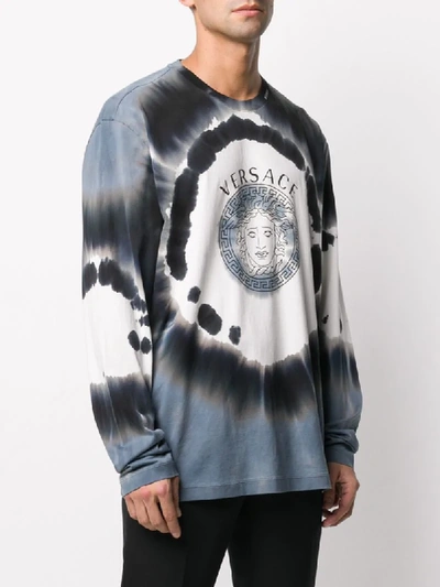 Versace Men s Tie dye Medusa Logo Long sleeve T shirt In Blue