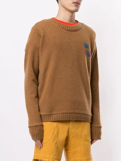 Shop The Elder Statesman Wild Card Cashmere Slogan Jumper In Brown