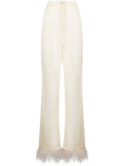 Shop Alanui Sheer Feather-trimmed Trousers In Neutrals