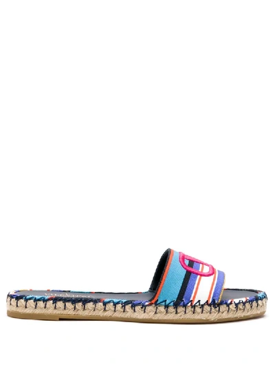 Shop Valentino Vlogo-embroidered Slide Sandals In Blue