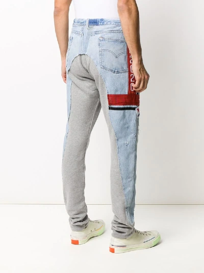 Shop Greg Lauren Contrasting Panel Jogger Jeans In Blue