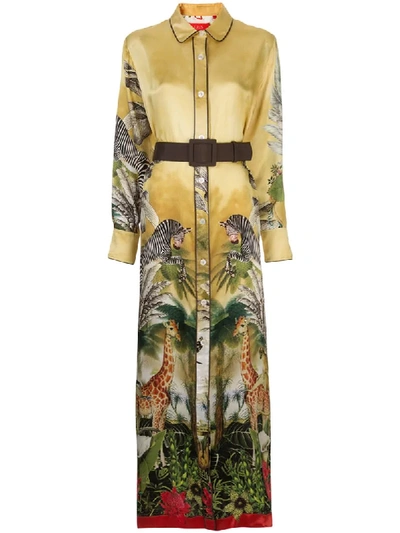 Shop F.r.s For Restless Sleepers Safari Print Shirt Dress In Yellow