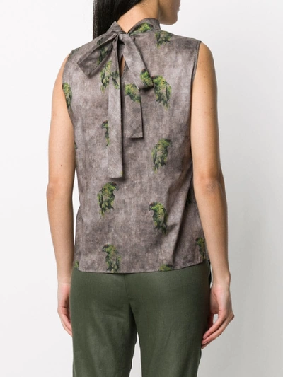 Shop Lardini Bird-print Cotton Blouse In Neutrals