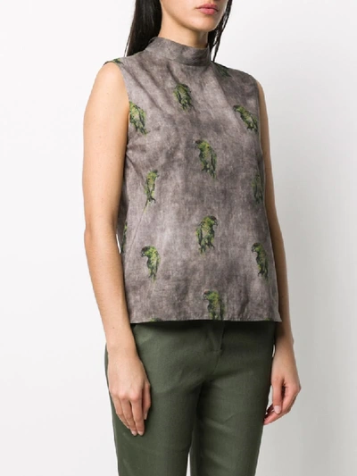 Shop Lardini Bird-print Cotton Blouse In Neutrals