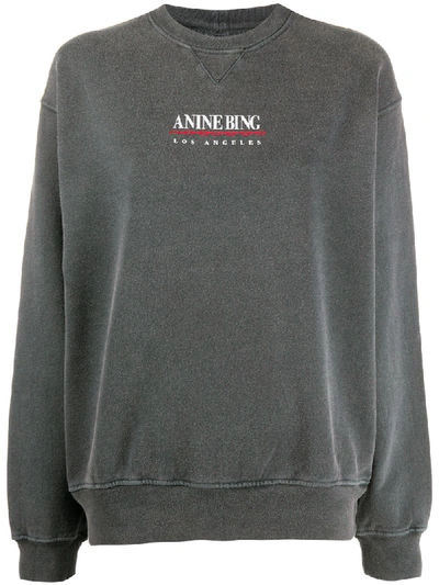 Shop Anine Bing Printed Logo Faded Sweatshirt In Black