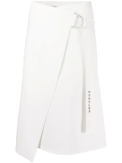 Shop Moncler Wrap-style Asymmetric Midi-skirt In White