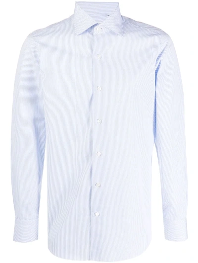 Shop Finamore 1925 Napoli Tuxedo Collar Cotton Shirt In Blue