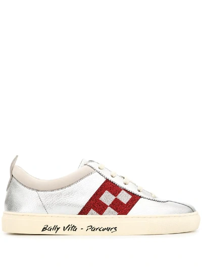 Shop Bally Checkered Trim Sneakers In Silver