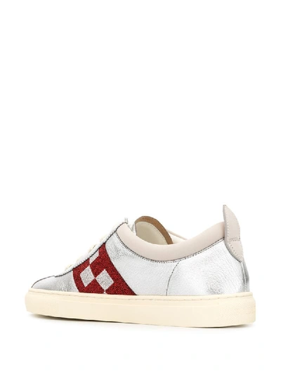 Shop Bally Checkered Trim Sneakers In Silver