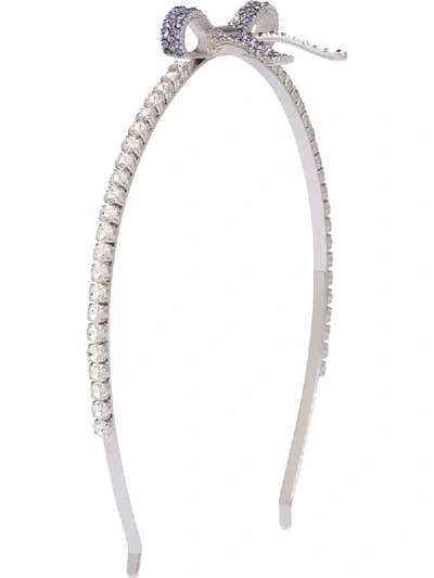 Shop Miu Miu Crystal Embellished Bow Headband In Silver