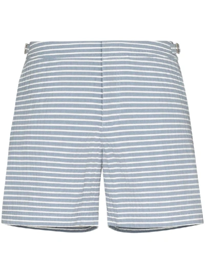 Shop Orlebar Brown Bulldog Striped Swim Shorts In White