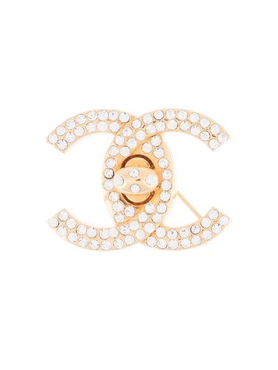 Pre-owned Chanel 1997 Cc Rhinestone Brooch In Gold