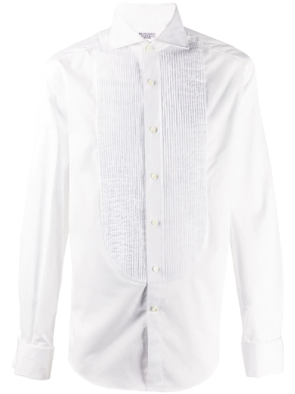 slim fit pleated tuxedo shirt