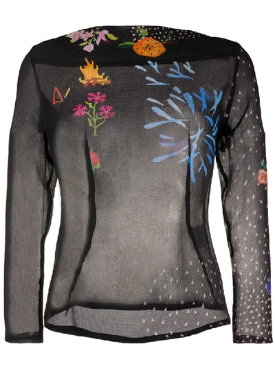 Shop Anntian Party Night-print Silk Blouse In Black