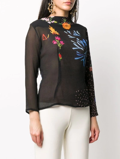 Shop Anntian Party Night-print Silk Blouse In Black