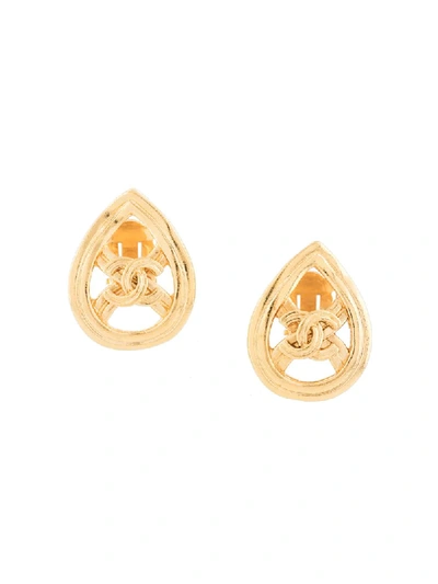 Pre-owned Chanel 1996 Teardrop Cc Earrings In Gold