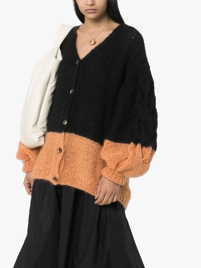 Shop Loewe Colour-block Cable-knit Cardigan In Black