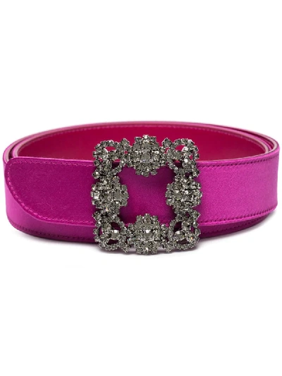 Shop Manolo Blahnik Hangisi Crystal Buckle Belt In Pink