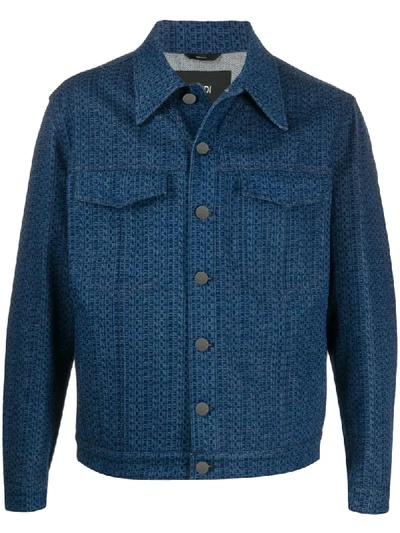 Shop Fendi All-over Logo Print Denim Jacket In Blue