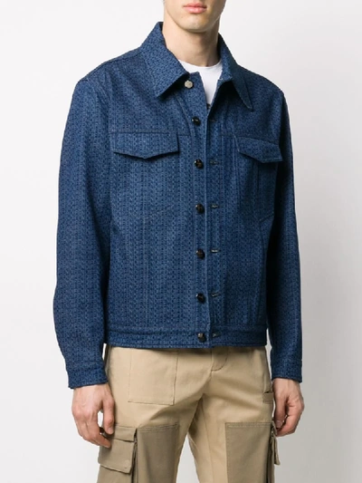 Shop Fendi All-over Logo Print Denim Jacket In Blue