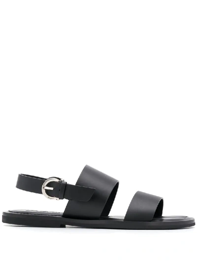 Shop Ferragamo Gancini Leather Sandals In Black